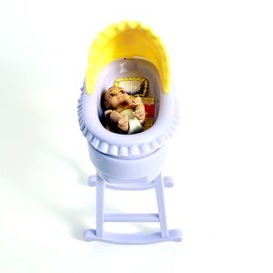 Vintage Mattel Barbie Happy Family Nursery Rocking Crib Cradle & Pocket Baby Boy